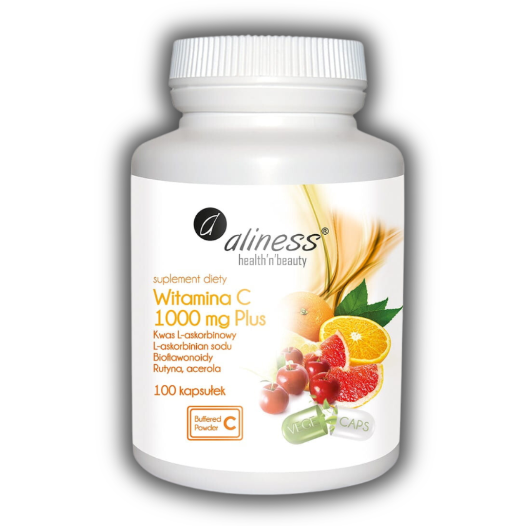 Aliness Witamina C 1000 mg Plus 100 kapsułek vege buforowana bioflawonoidy rutyna acerola